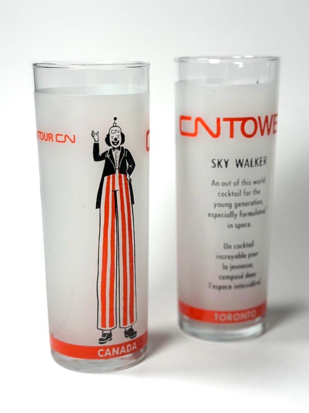 Vintage 60s Cocktail High Ball Glasses CN Tower, Toronto, Frosted, Set Of Two